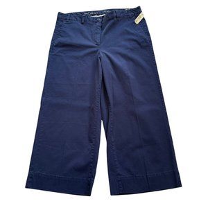 New! Talbots "The Deck" Pant Navy Blue Size 14 Wide Leg Crop High Rise
